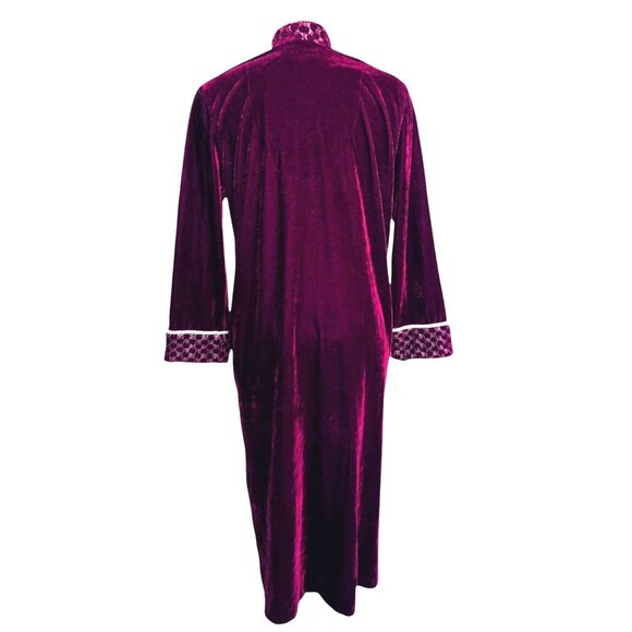 Whispers Vintage Crimson Red Velvet Long Nightgown Robe Sz Small Embroidered Tr - Picture 2 of 14